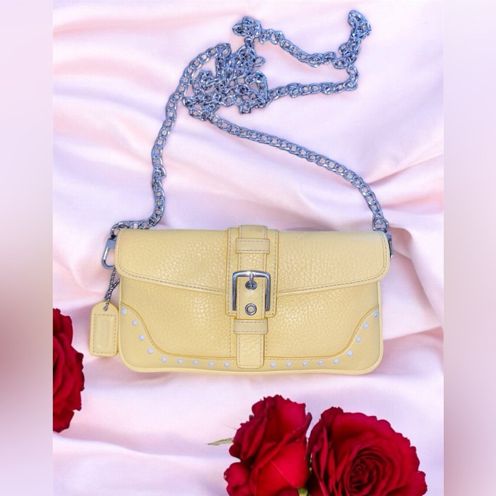 Coach Yellow Buttery Soft Leather Buckle Flap w/ Added Crossbody Chain